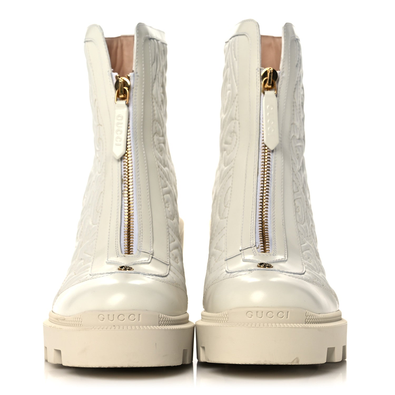 Gucci Calfskin Nappa Rhombus Quilted Trip Ankle Boots 36.5 Great White 2 of 9