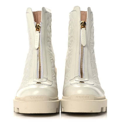 Gucci Calfskin Nappa Rhombus Quilted Trip Ankle Boots 36.5 Great White 2 of 9