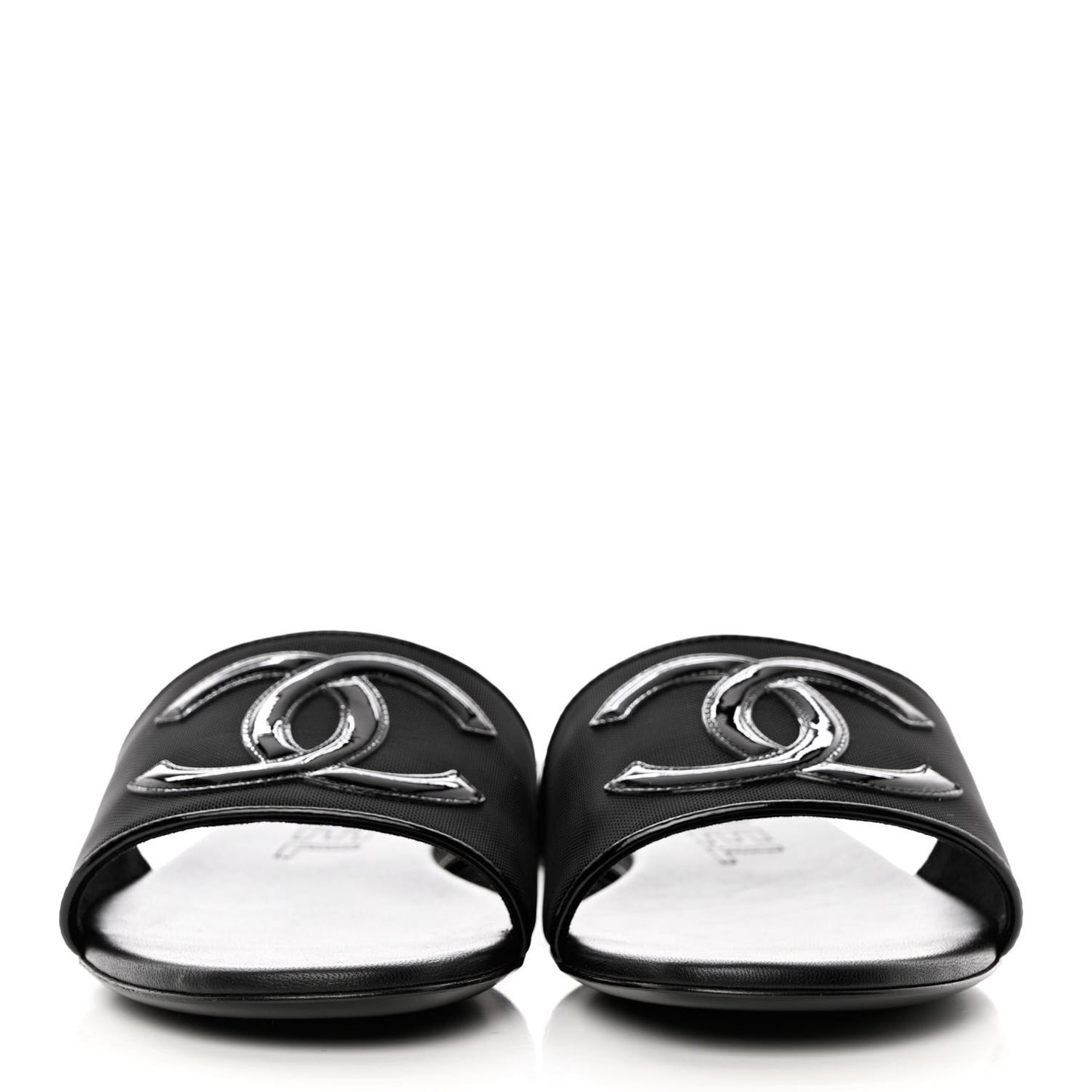 Mesh Patent Calfskin CC Mules 40 Black