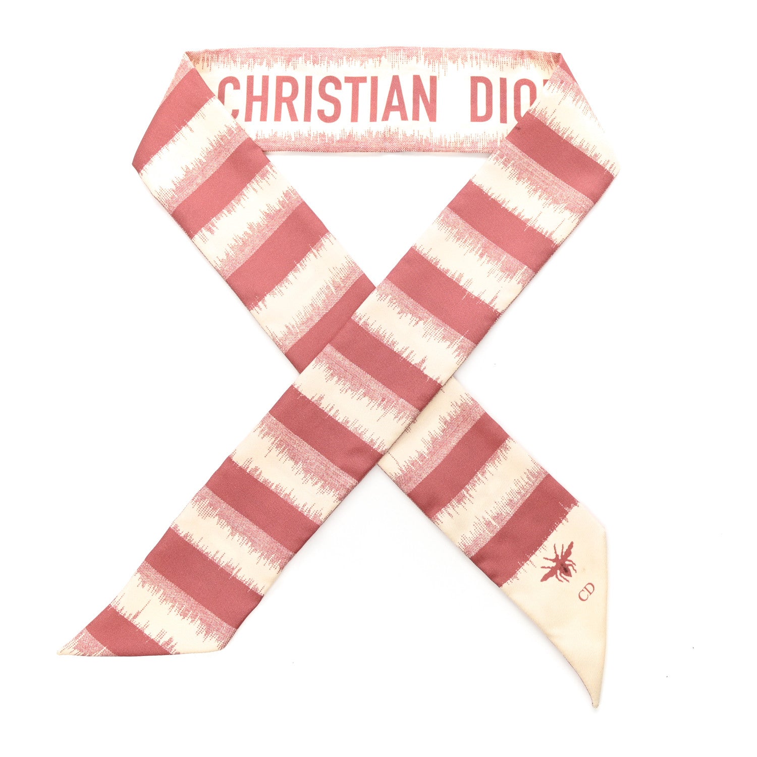 Christian Dior Silk Striped Mitzah Scarf Ivory Pink 1 of 3