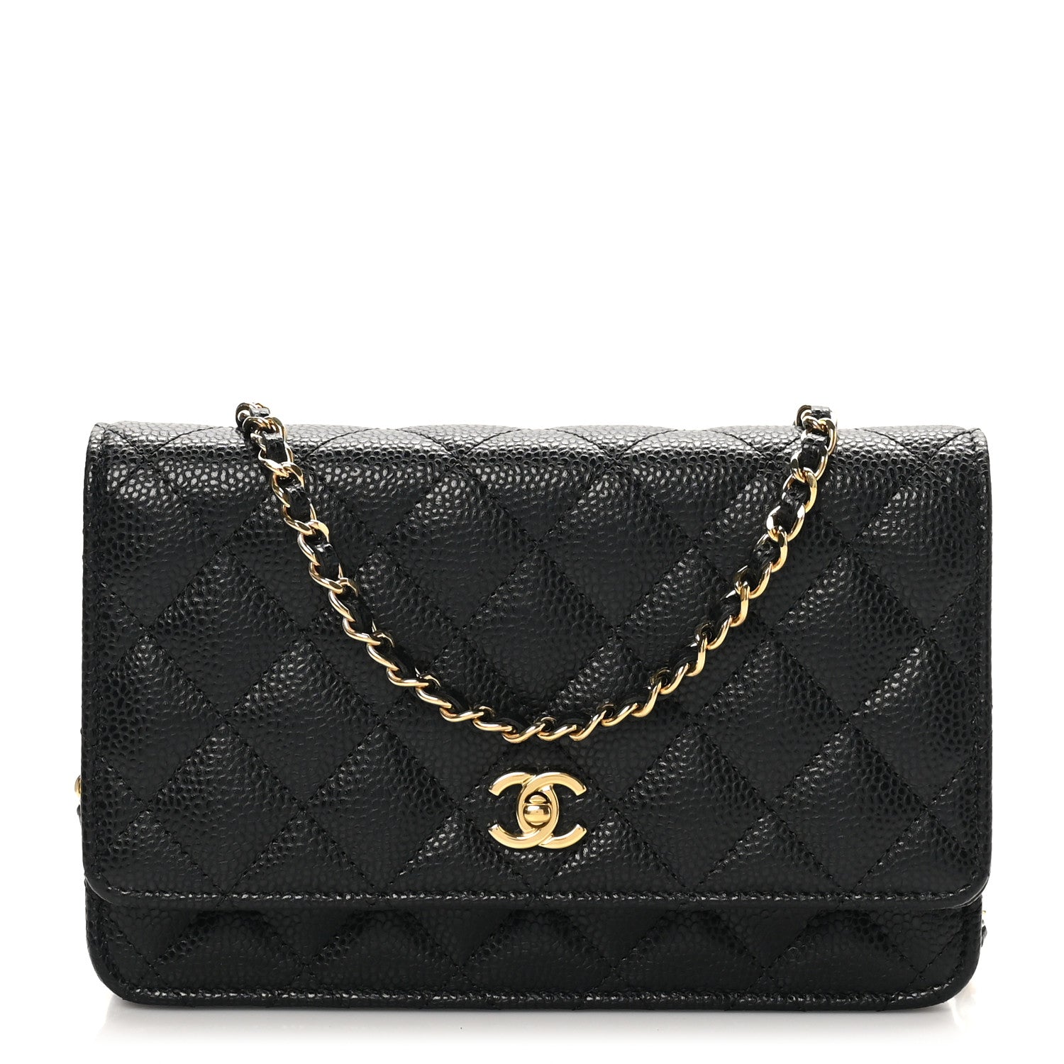 Chanel Caviar Quilted CC Turnlock Wallet On Chain Black 1 of 12