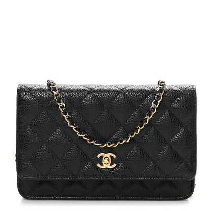 Chanel Caviar Quilted CC Turnlock Wallet On Chain Black 1 of 12