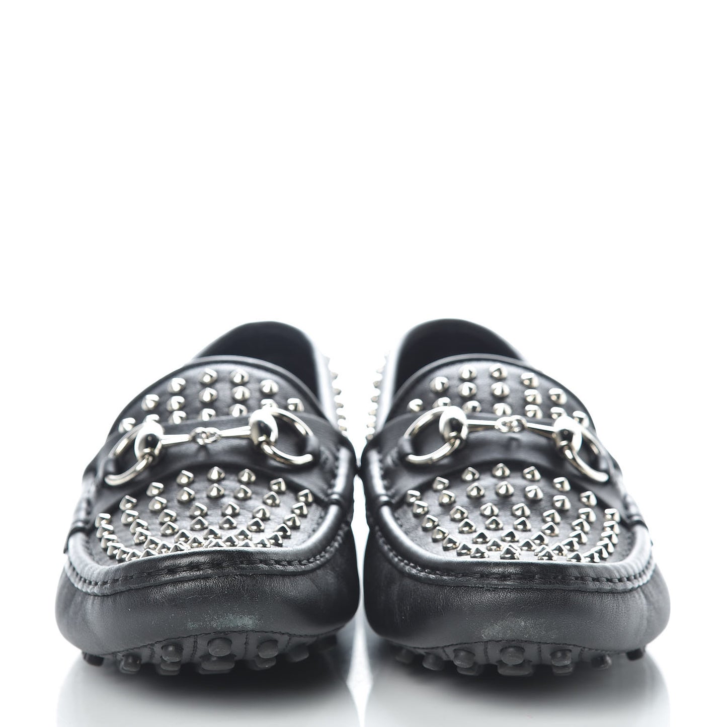 Calfskin Miro Soft Studded Womens Horsebit Driver Loafers 37 Black