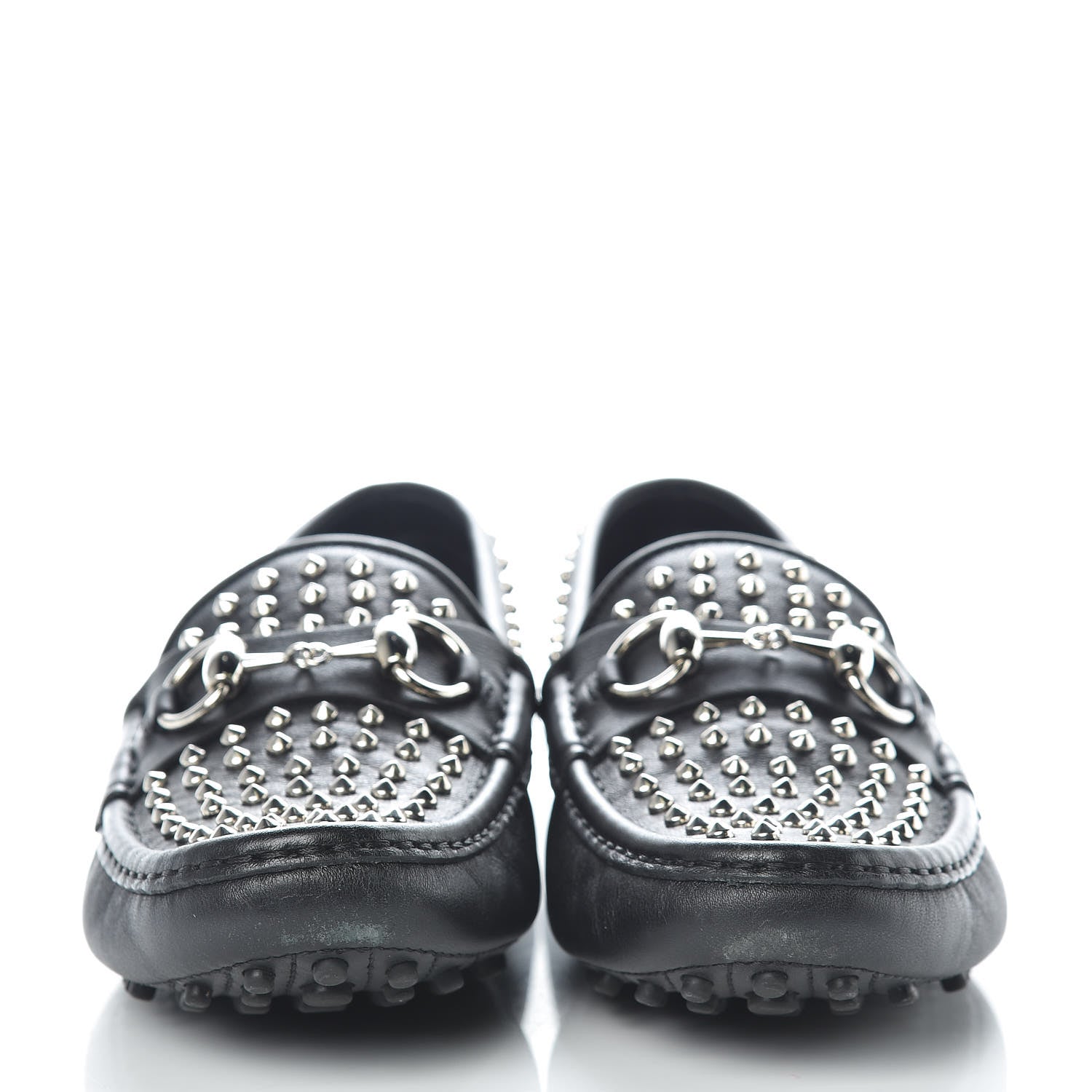 Gucci Calfskin Miro Soft Studded Womens Horsebit Driver Loafers 37 Black 2 of 12