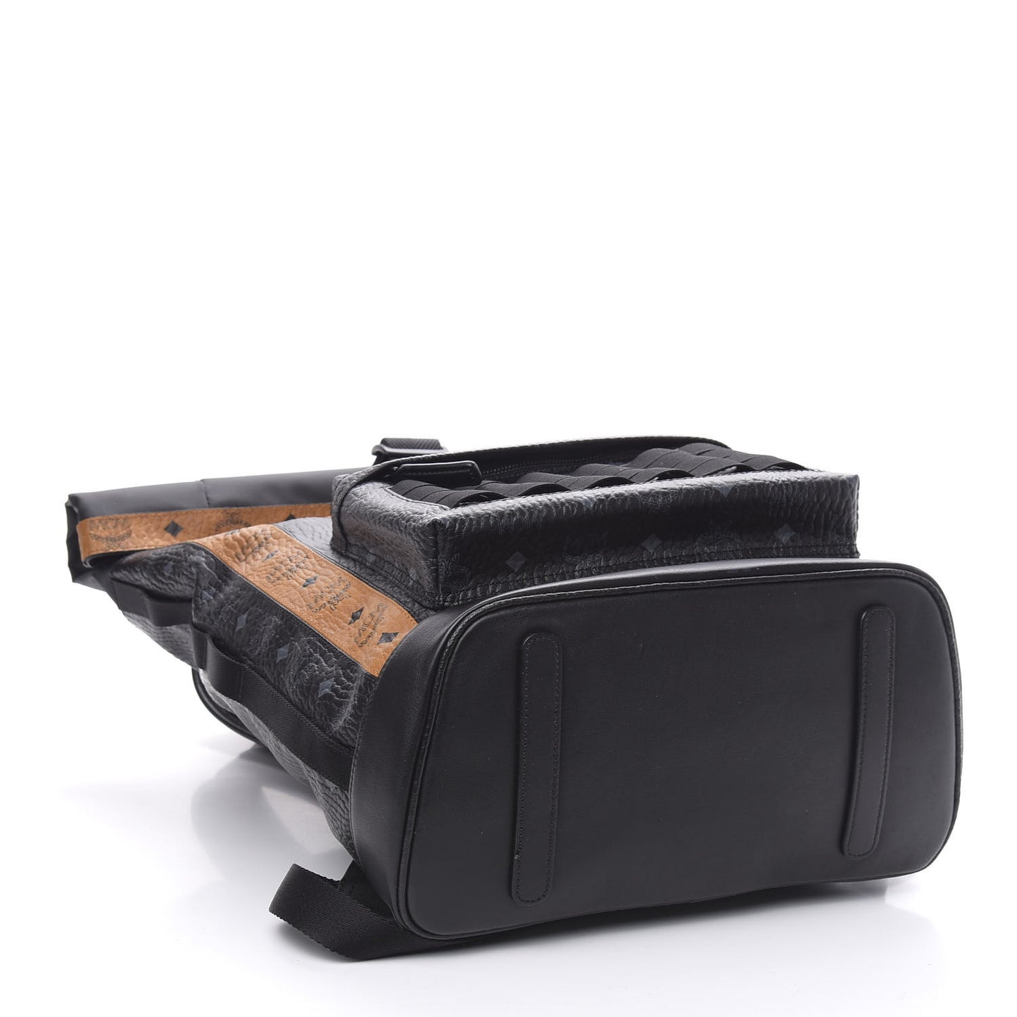 Striped Visetos Roll Top Backpack Black Cognac