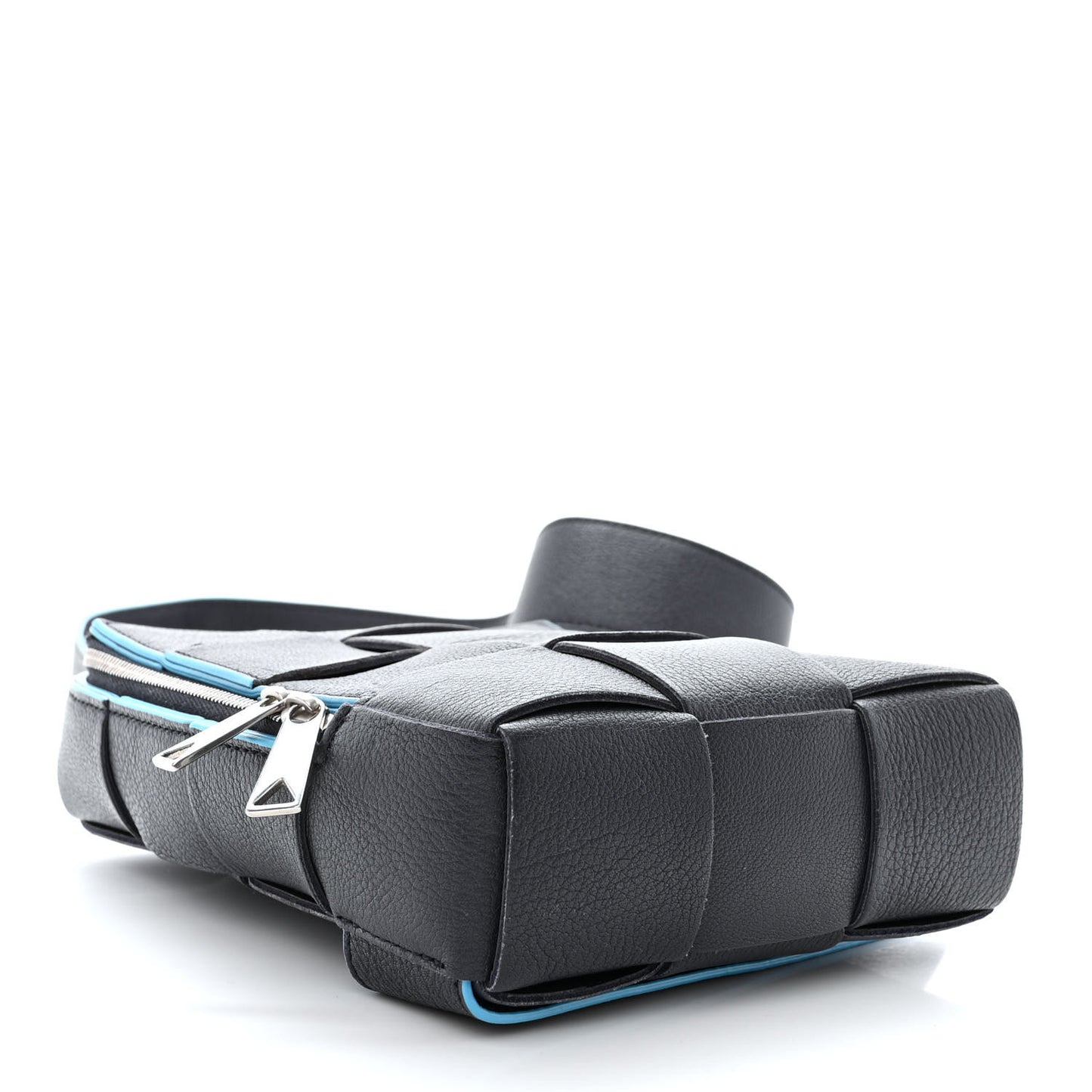Grained Calfskin Intreccio Mini Cassette Sling Bag Deep Blue Pool