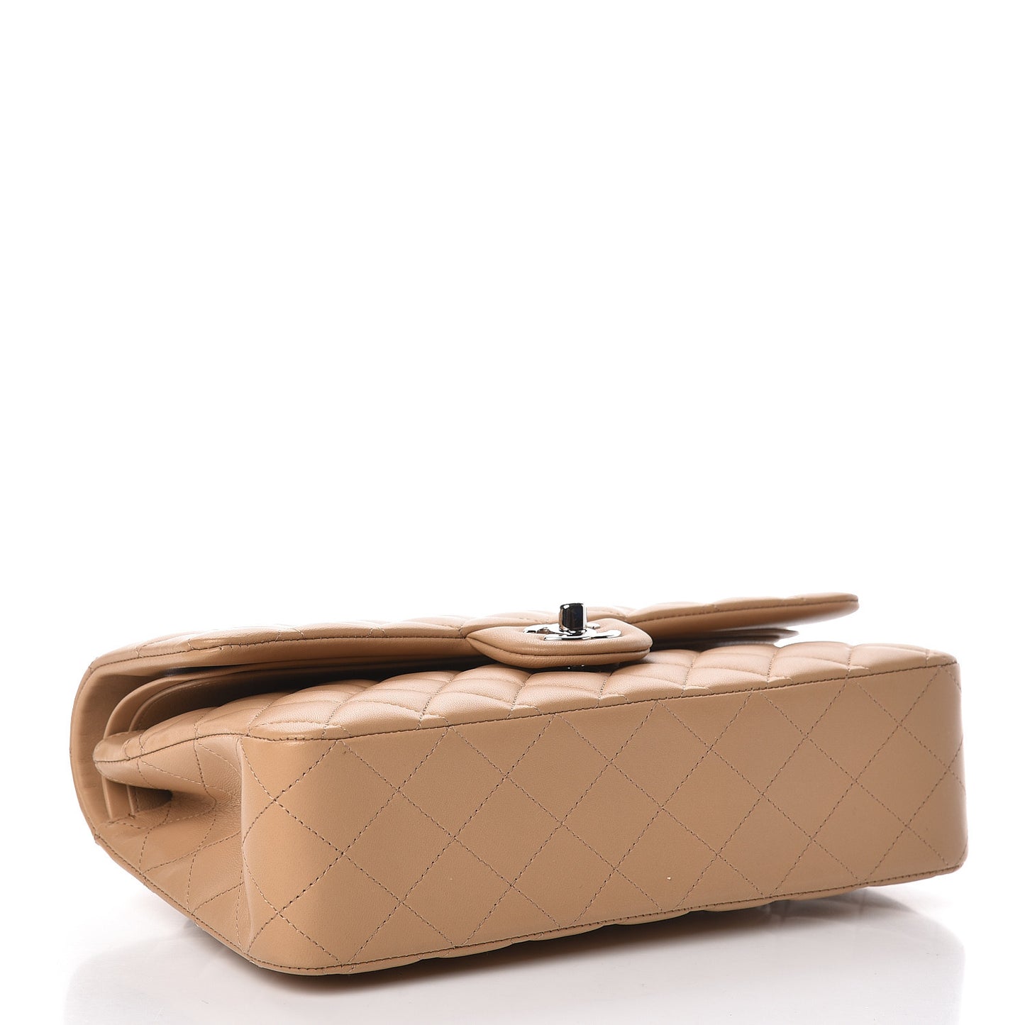 Lambskin Quilted Medium Double Flap Beige