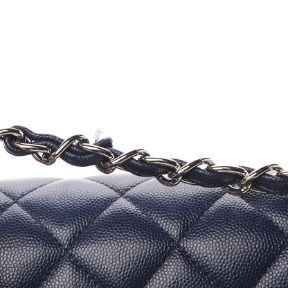 Chanel Caviar Quilted Jumbo Double Flap Navy Blue 11 of 12