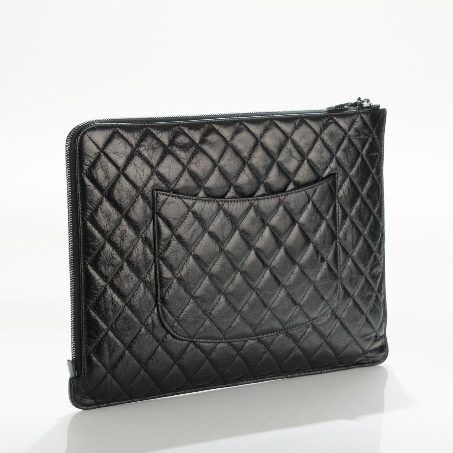 Chanel Crumpled Lambskin Quilted Large Slide Pouch Black 3 of 6