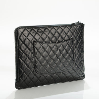 Chanel Crumpled Lambskin Quilted Large Slide Pouch Black 3 of 6