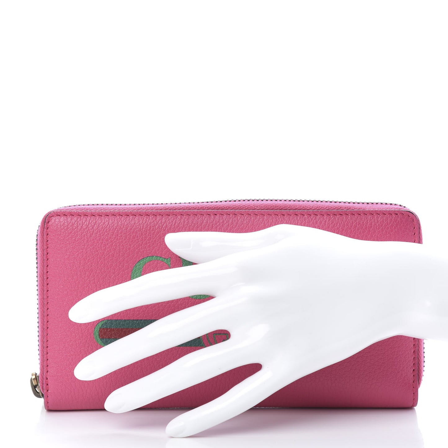 Grained Calfskin Logo Zip Around Wallet Box Pink Green