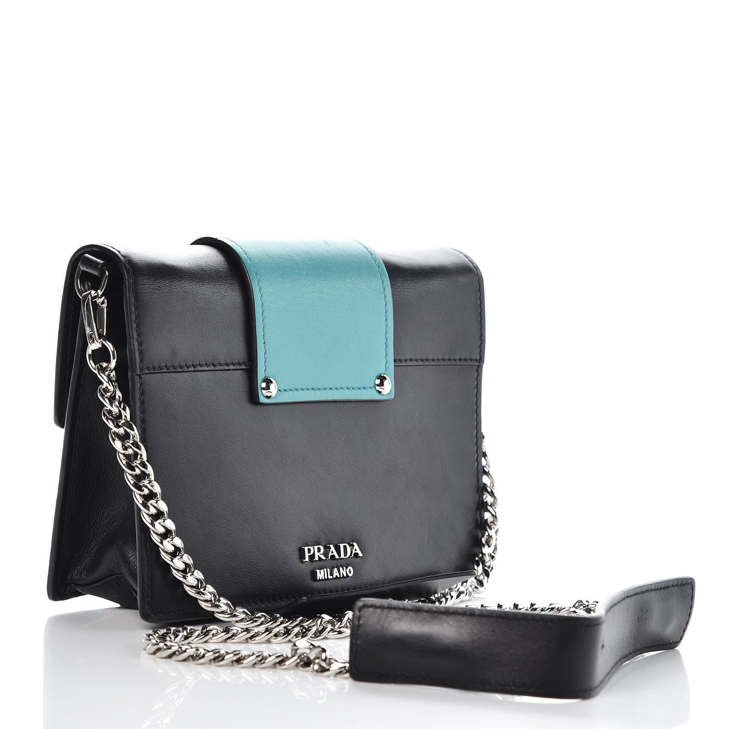 Prada City Calf Crystal Embellished Ribbon Bag Nero Black Jade 3 of 14