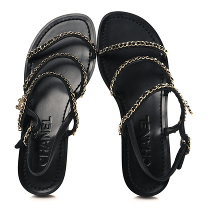 Chanel Lambskin Chain Sandals 37.5 Black 2 of 9