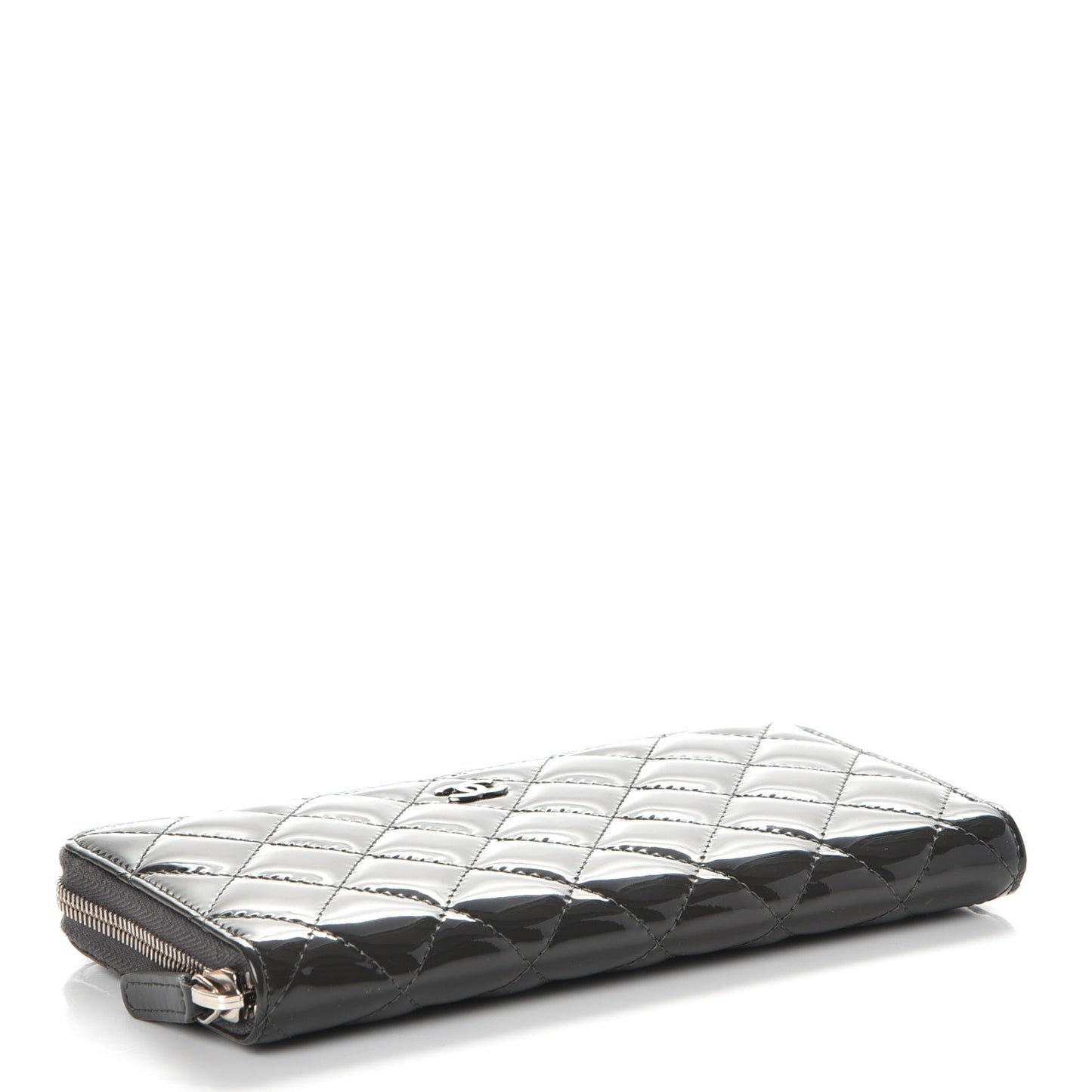 Patent Calfskin Quilted Large Gusset Zip Around Wallet Grey