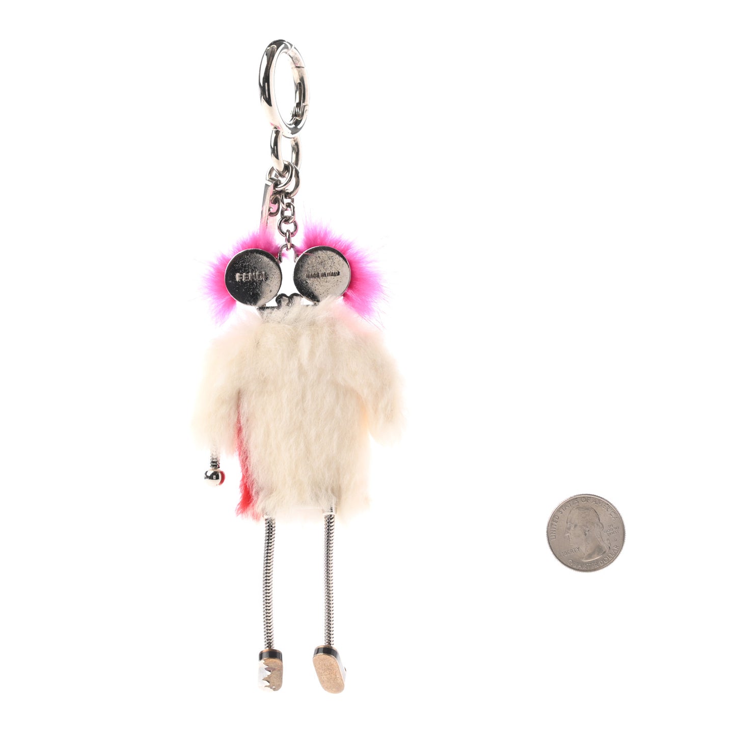 Rabbit Mink Fox Fur F is Fendi Teen Witch Bag Charm White Multicolor