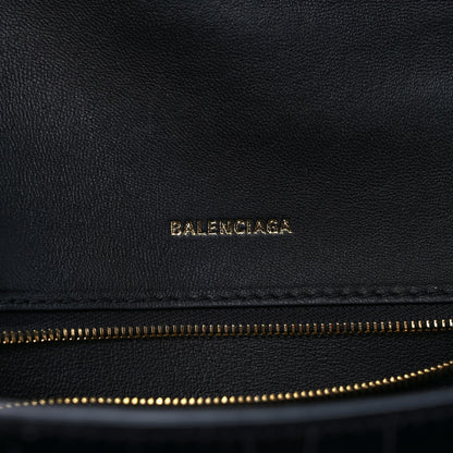 Balenciaga Shiny Calfskin Crocodile Embossed Small Hourglass Top Handle Bag Black 5 of 9