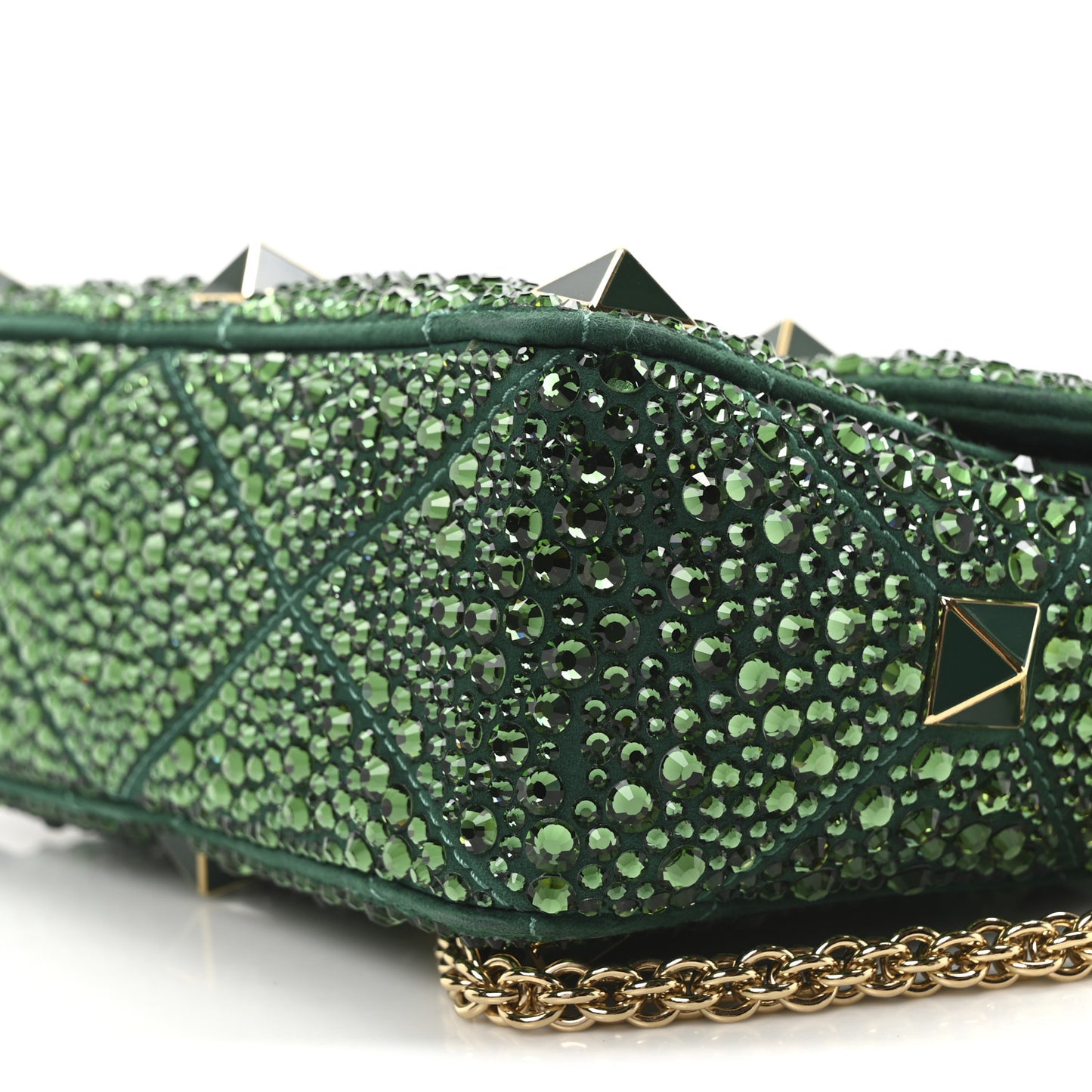 Crystal Suede Enamel Medium Roman Stud Shoulder Bag Green