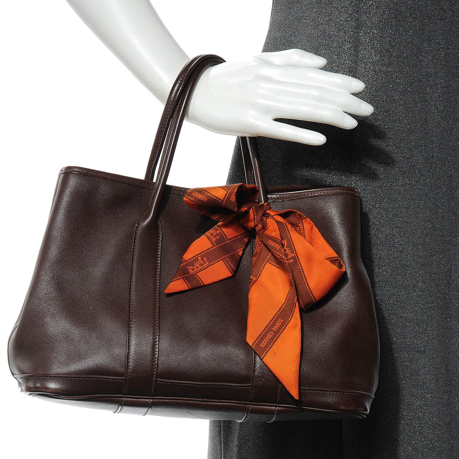 Hermes Swift Leather Bolduc Twilly Garden Party TPM Tote Chocolate 2 of 7