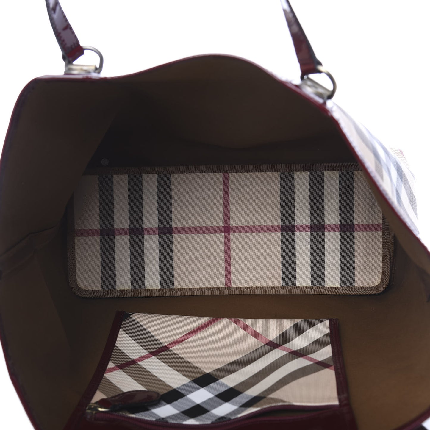 Patent Trim Nova Check Medium Shopper Tote Burgundy