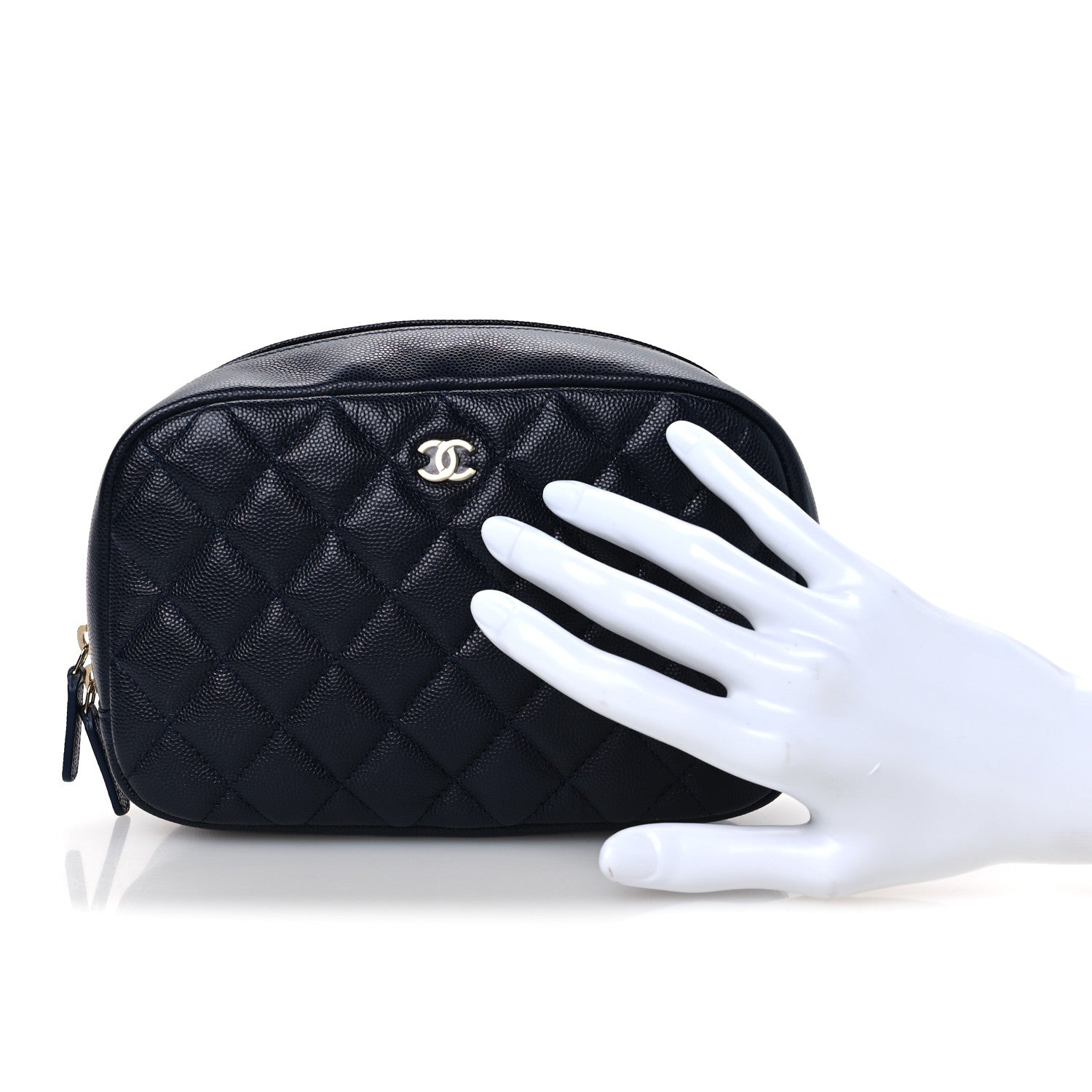 Chanel Caviar Quilted Medium Curvy Pouch Cosmetic Case Navy 2 of 8