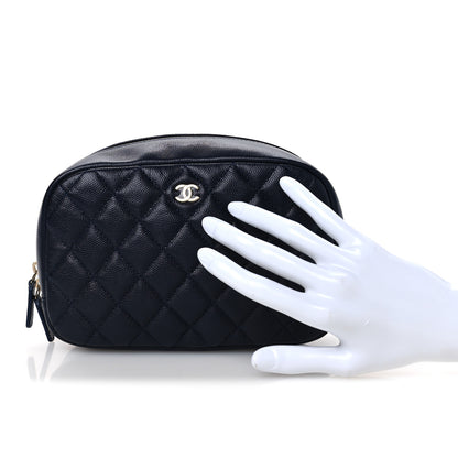 Chanel Caviar Quilted Medium Curvy Pouch Cosmetic Case Navy 2 of 8