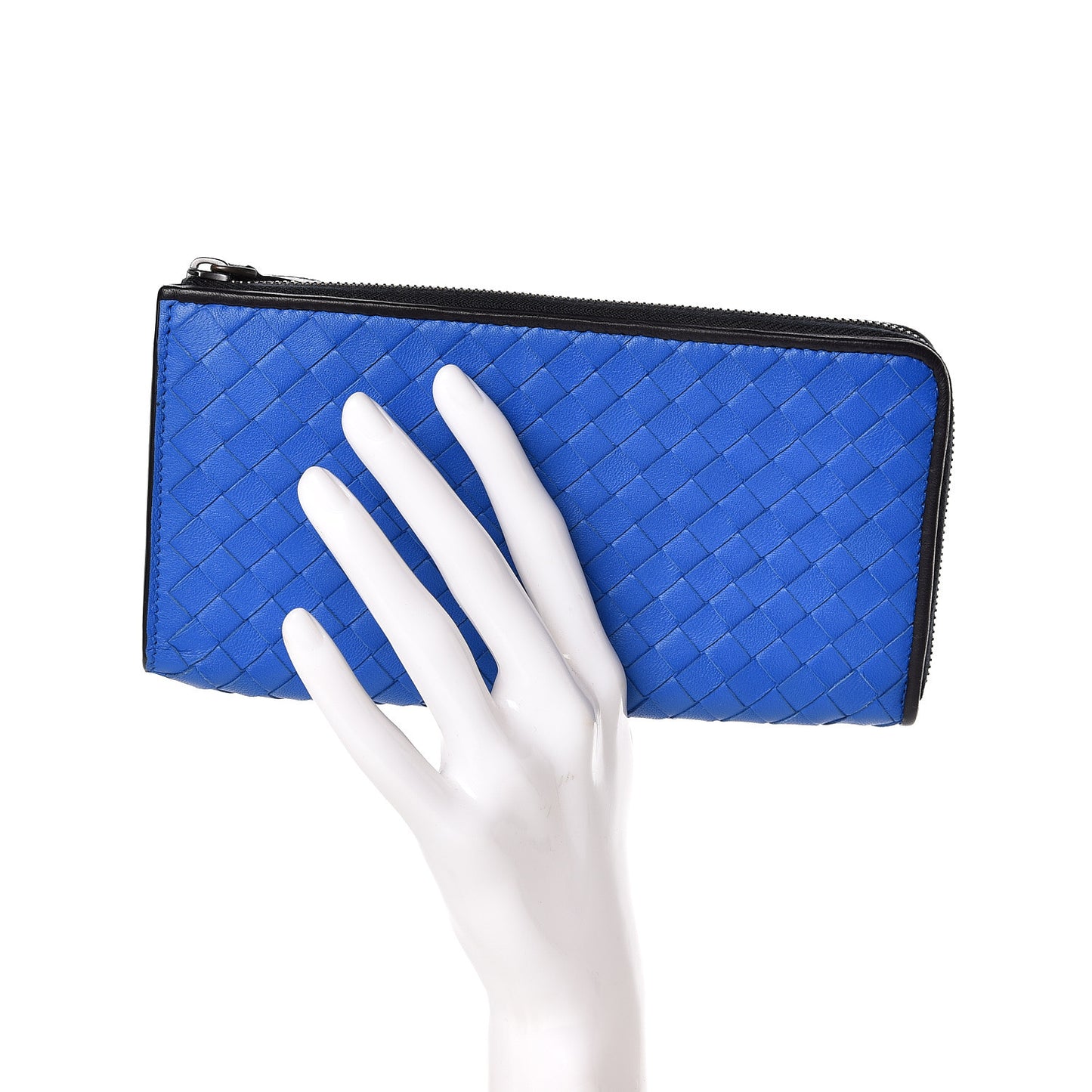 Nappa Intrecciato Zip Around Wallet Blue