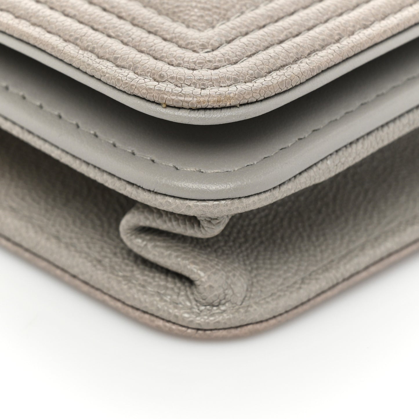 Caviar Quilted Boy Wallet On Chain WOC Grey