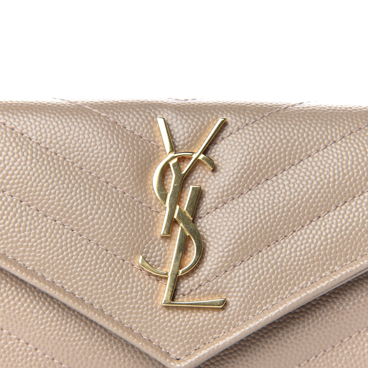 Grain De Poudre Matelasse Chevron Small Monogram Envelope Wallet Dark Beige