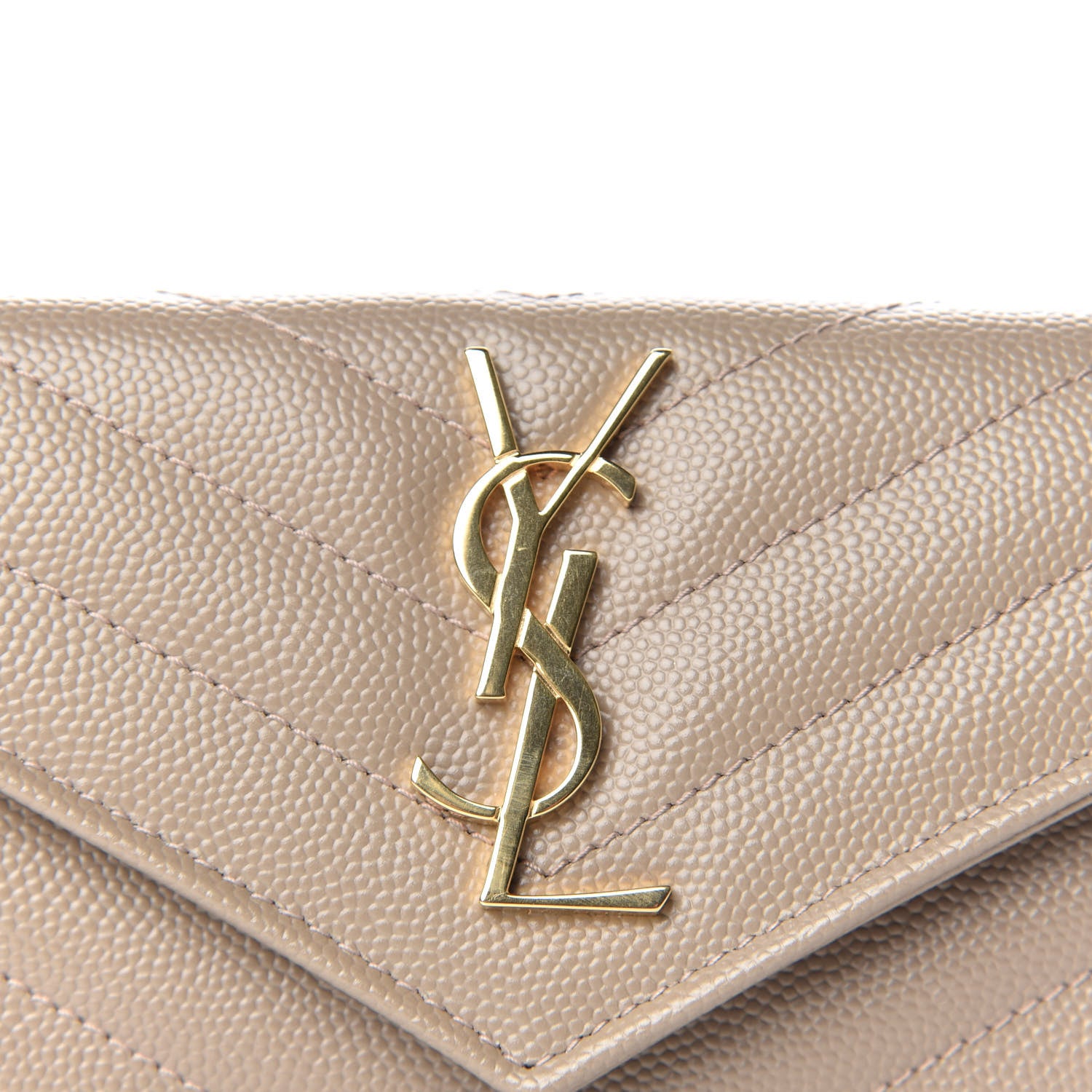 Saint Laurent Grain De Poudre Matelasse Chevron Small Monogram Envelope Wallet Dark Beige 8 of 8