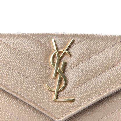 Saint Laurent Grain De Poudre Matelasse Chevron Small Monogram Envelope Wallet Dark Beige 8 of 8