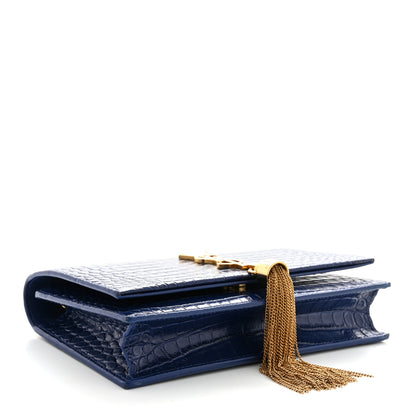 Saint Laurent Calfskin Crocodile Embossed Kate Monogram Tassel Chain Wallet Royal Blue 4 of 13