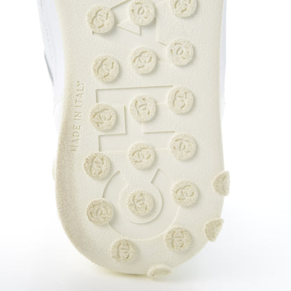 Chanel Calfskin Mesh Lycra Womens Logo High Top Sneakers 38 White 8 of 10