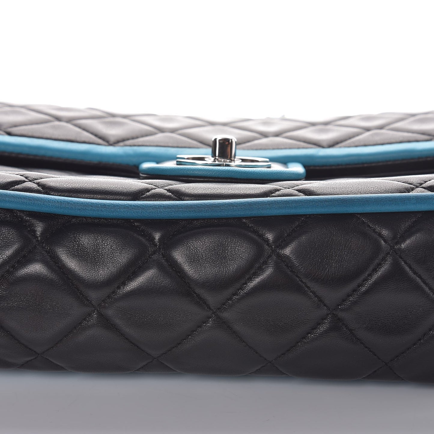 Lambskin Quilted Medium Double Flap Black Turquoise