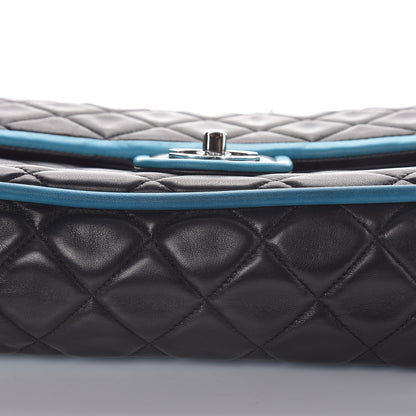 Chanel Lambskin Quilted Medium Double Flap Black Turquoise 12 of 13