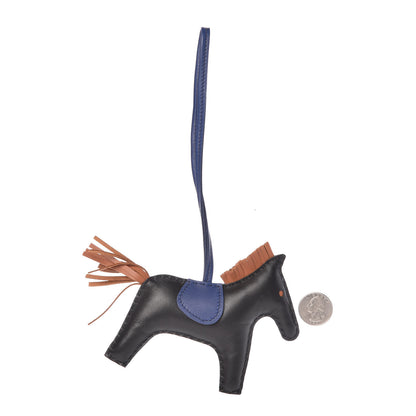 Hermes Milo Lambskin Grigri Rodeo Horse Bag Charm MM Black Bleu Saphir Gold 2 of 7