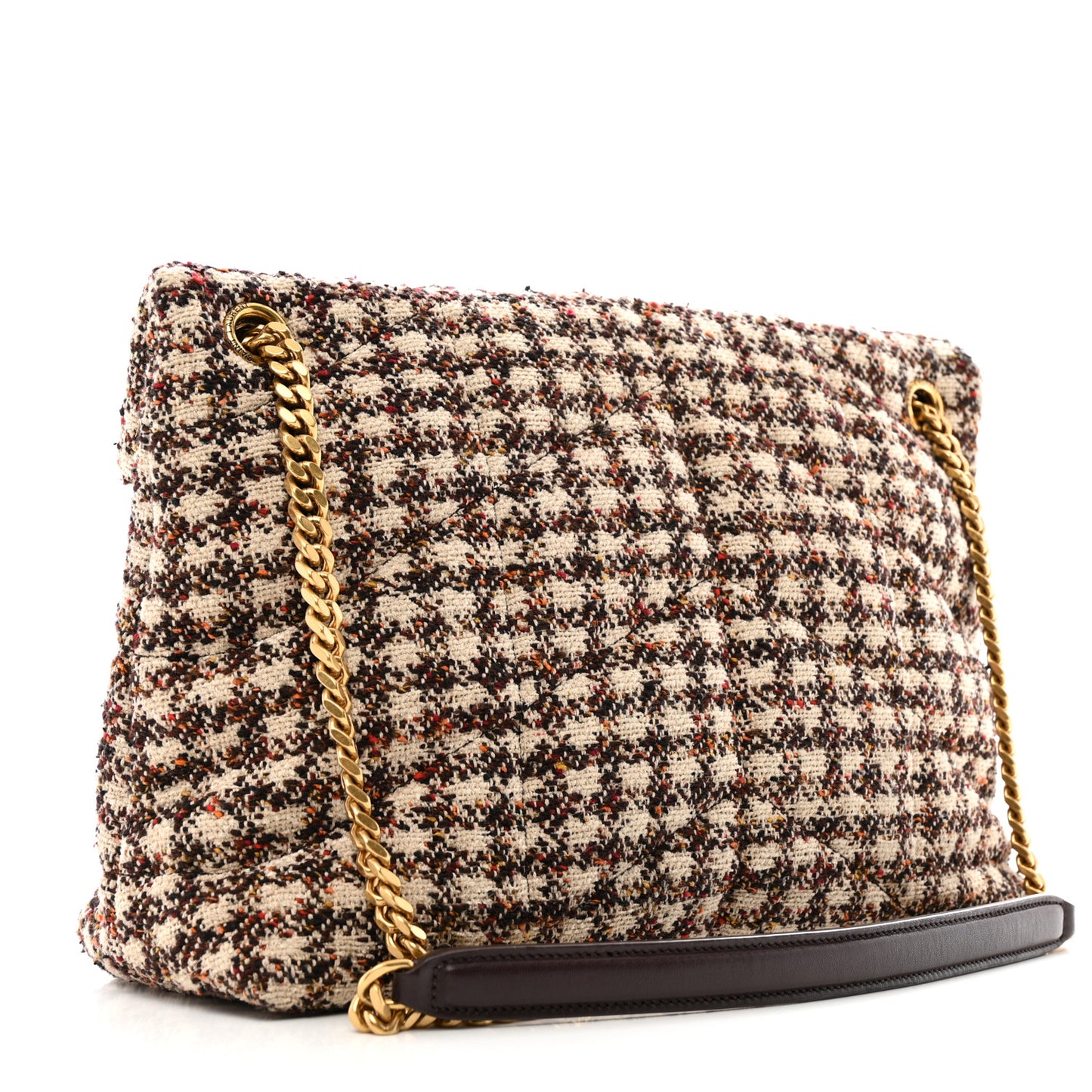Tweed Matelasse Medium Loulou Monogram Chain Satchel Beige Multicolor