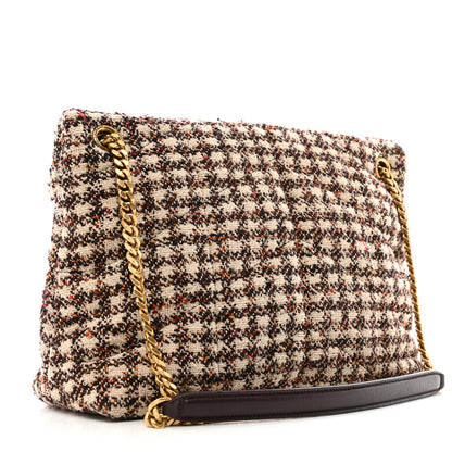 Saint Laurent Tweed Matelasse Medium Loulou Monogram Chain Satchel Beige Multicolor 3 of 11