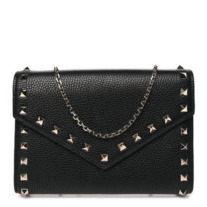 Valentino Garavani Pebbled Calfskin Rockstud Envelope Wallet on Chain Black 1 of 10