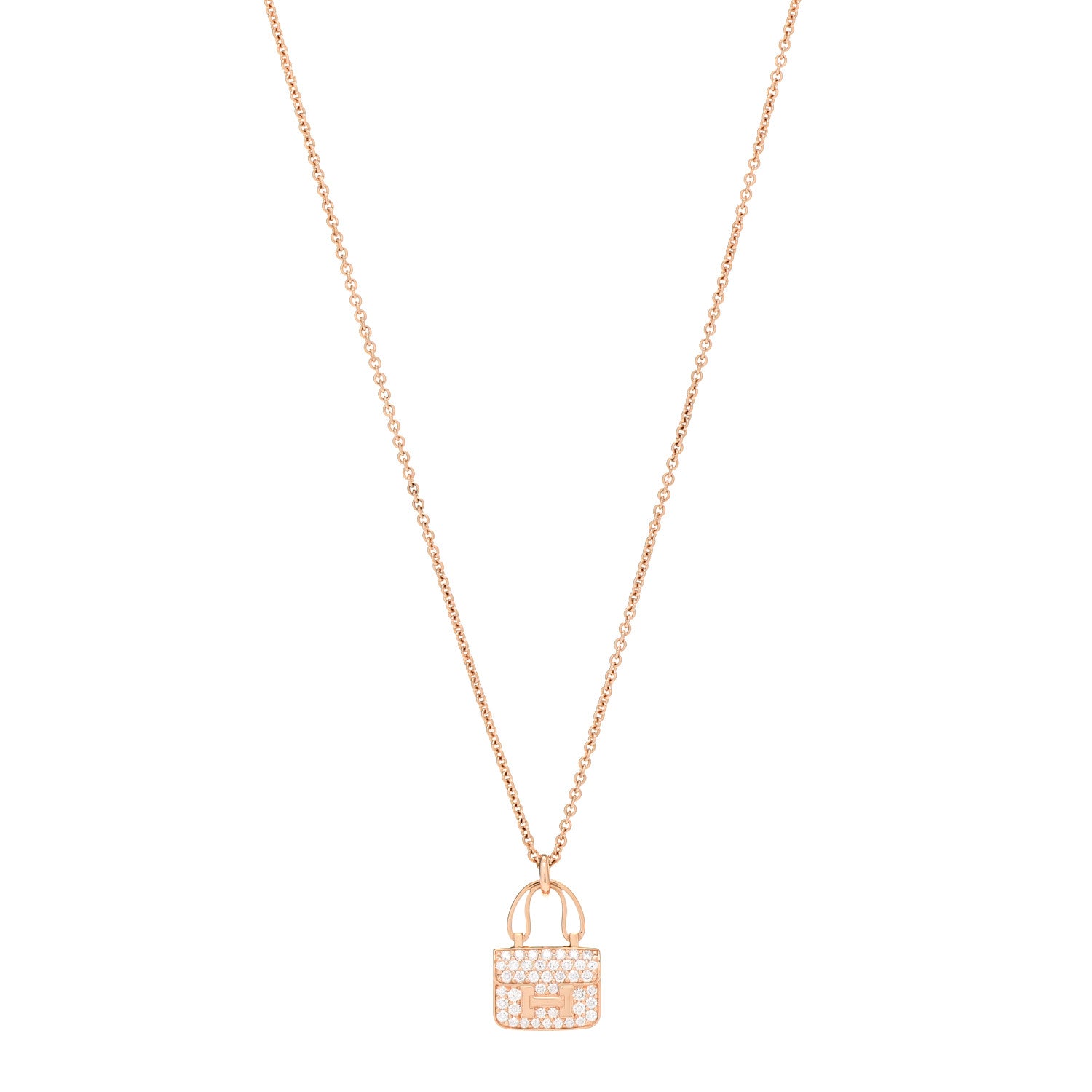 Hermes 18K Rose Gold Diamond Constance Amulettes Pendant Necklace 1 of 6