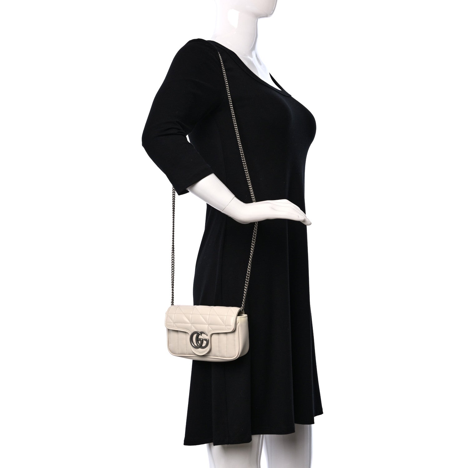 Gucci Calfskin Matelasse Aria Super Mini GG Marmont Shoulder Bag Mystic White 2 of 11
