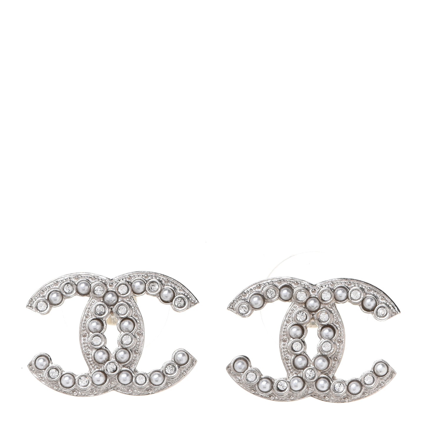 Crystal Pearl CC Earrings Silver