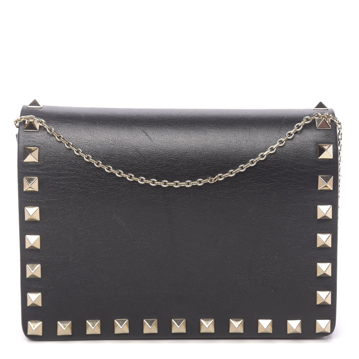 Valentino Garavani Calfskin Rockstud Wallet on Chain Black 1 of 14