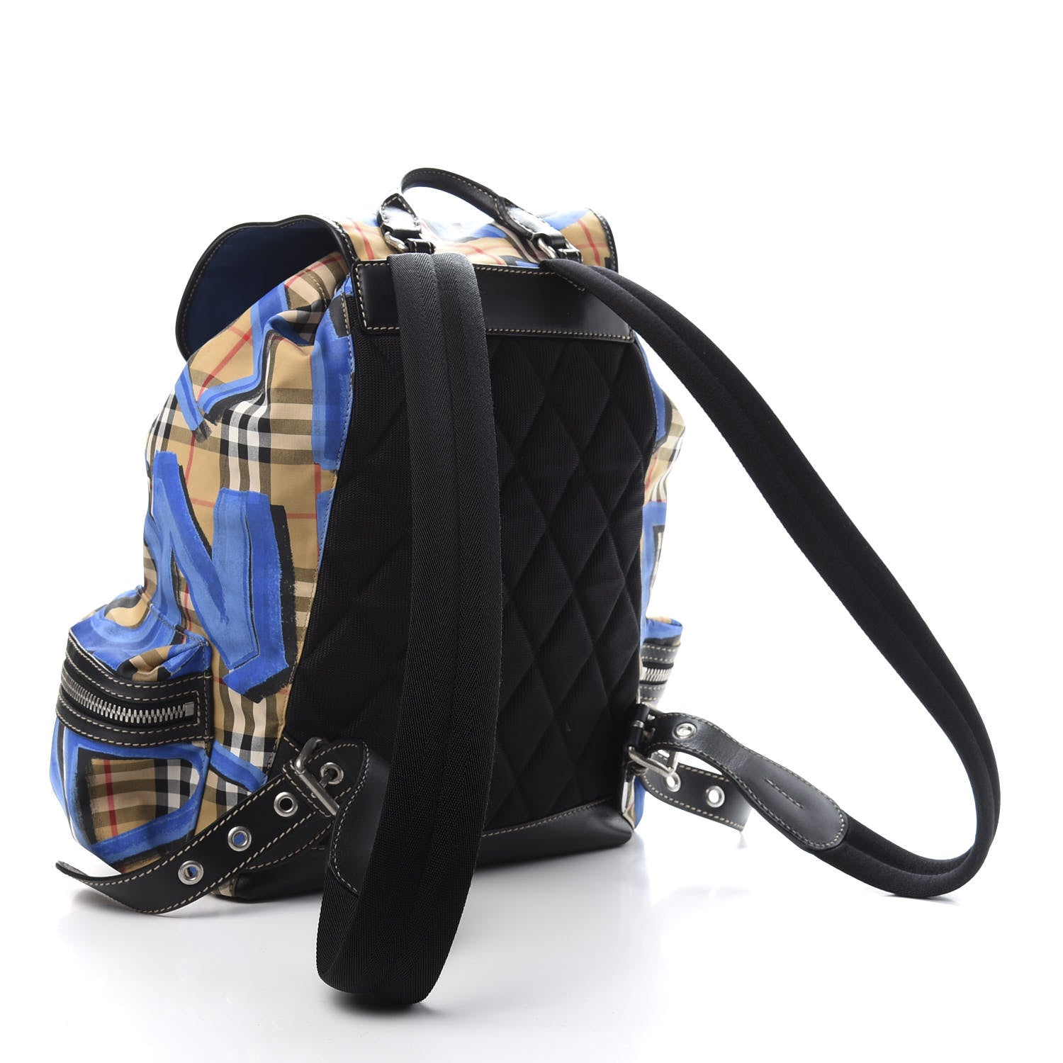 burberry colour block vintage check and leather backpack- blue/orange range Burberry Vintage Check Graffiti Print Large Rucksack Backpack Blue Antique  Yellow 646215 – FASHIONPHILE