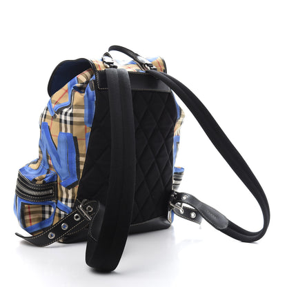 Burberry Vintage Check Graffiti Print Large Rucksack Backpack Blue Antique Yellow 2 of 13
