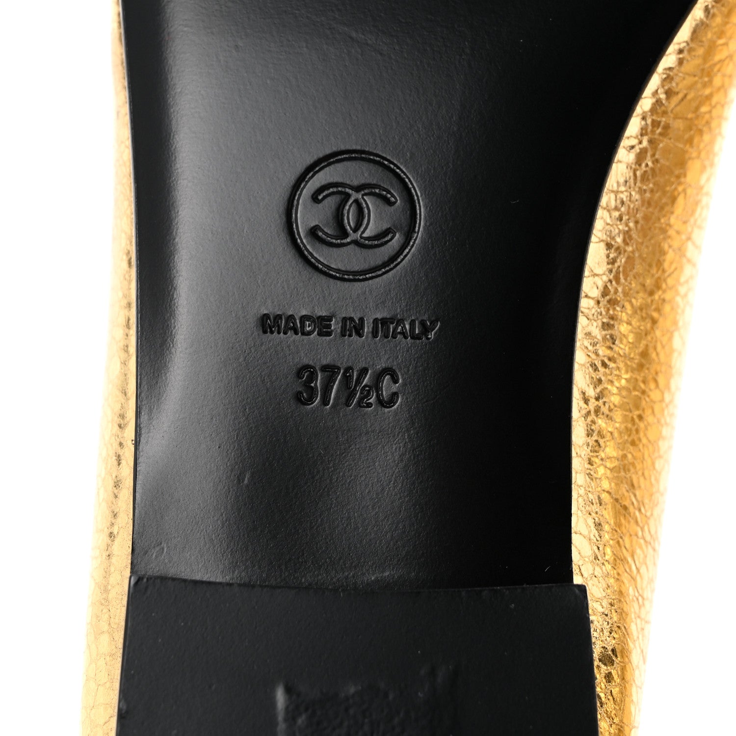 Chanel Metallic Crackled Laminated Calfskin CC Cap Toe Ballerina Flats 37.5 Gold Silver 7 of 11