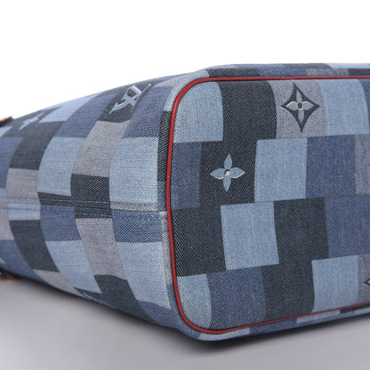 Louis Vuitton Denim Damier Monogram Patchwork Neverfull Blue Rouge 7 of 10