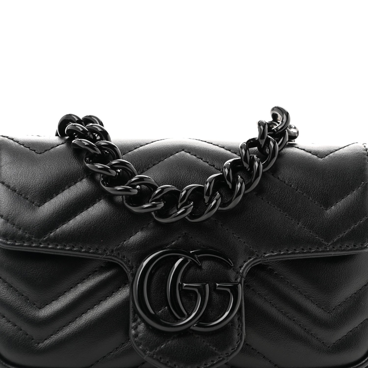 Gucci Calfskin Matelasse Monochrome GG Marmont Chain Belt Bag Black 8 of 13