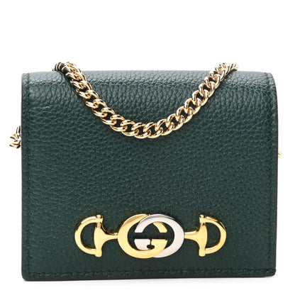 Gucci Grainy Calfskin Zumi Chain Card Case Wallet Vintage Green 1 of 8