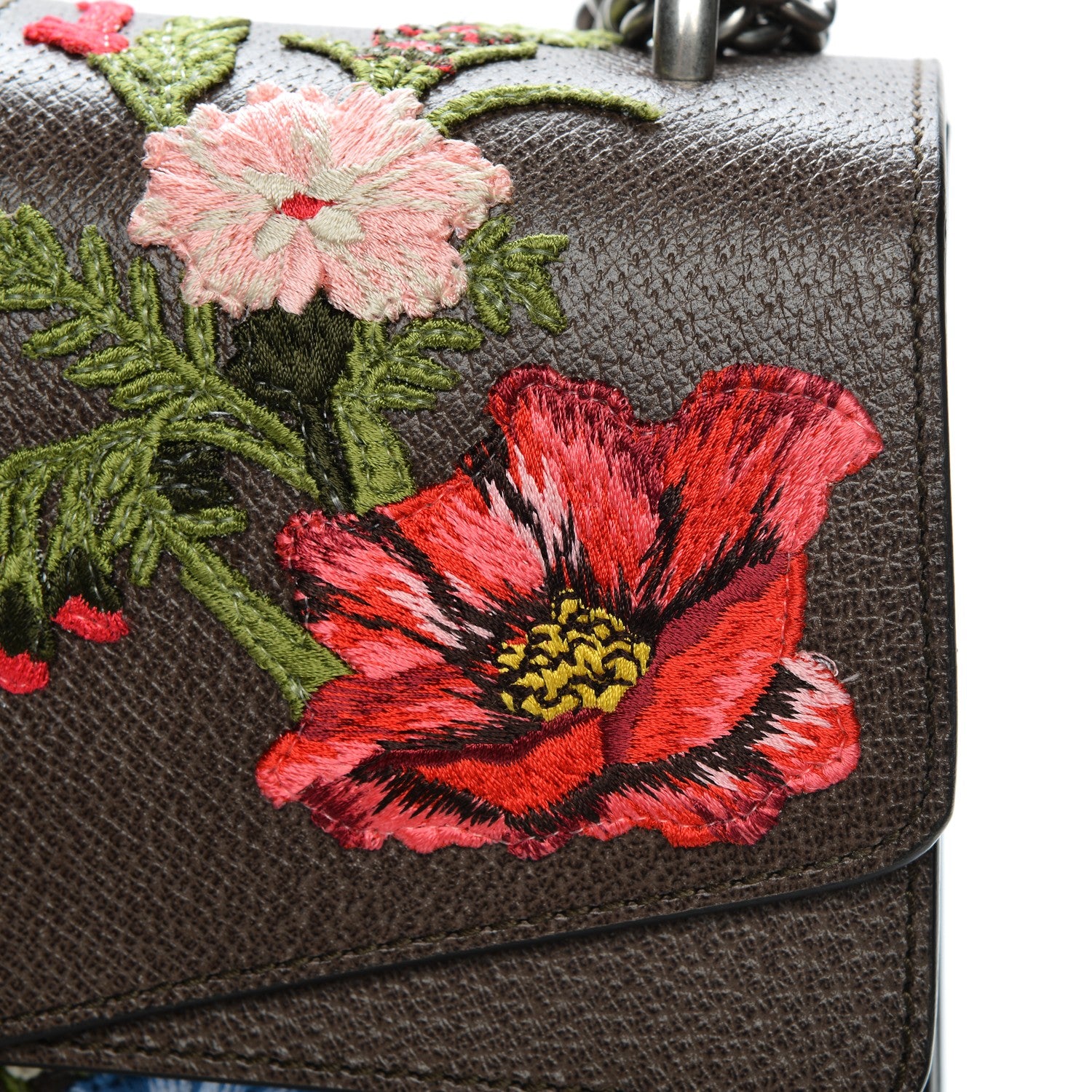 Gucci Calfskin Web Floral Embroidered Medium Dionysus Shoulder Bag New Acero 6 of 8