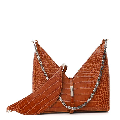 Givenchy Calfskin Crocodile Embossed Small Cut Out Shoulder Bag Tan 1 of 10